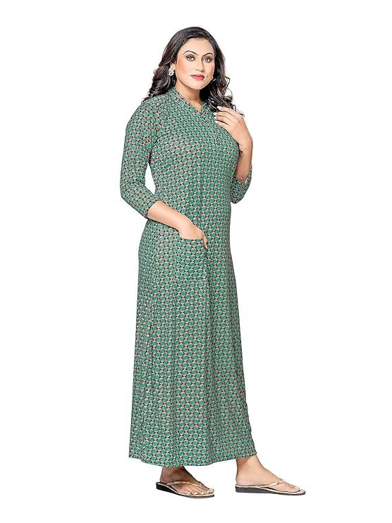 NEGLIGEE Women's Winter Wollen Maxi Night Gown with Pocket Nighty for Women Ankle Length Night Dress - Pack of 2 (Green,Brown, Free Size) - Image 2