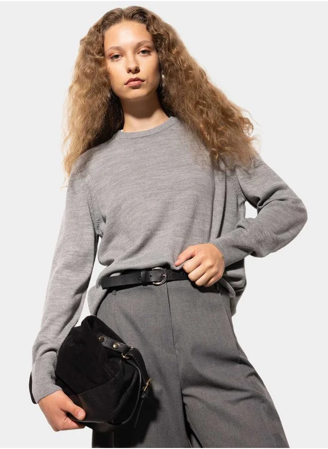 ديفاكتو Plain Crew Neck Regular Fit Knit Sweater by Styli
