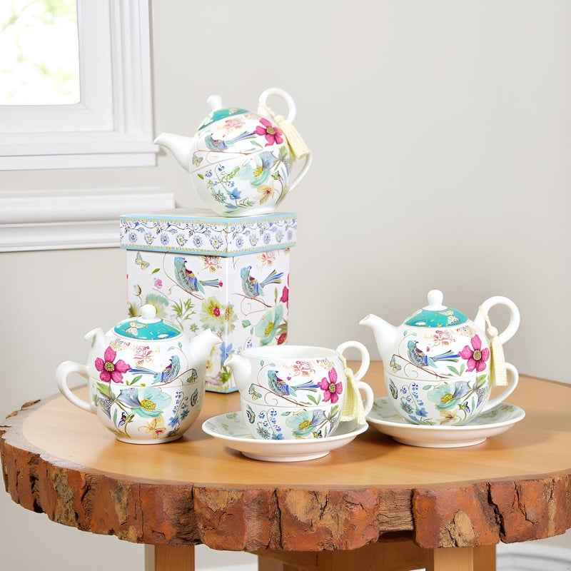 Lightahead Bone China Tea for One Set in Blue Bird Design, in attractive Reusable Handmade Gift Box (With Ribbon), Blue - Image 4