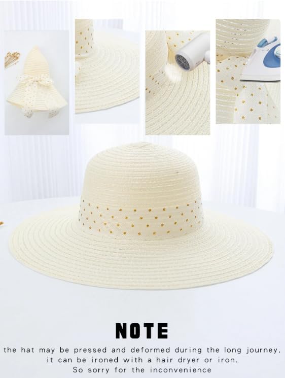 CLOTHERA Lightweight Summer Brim Straw Beach Hats for Women (Beige) - Image 4