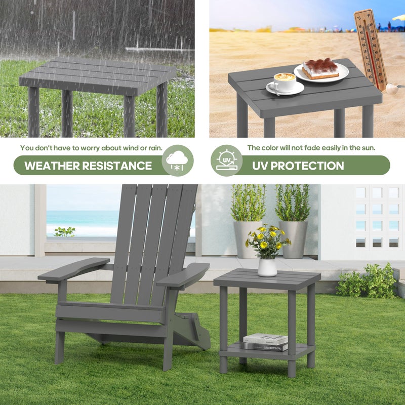 LEJANEOYE Outdoor Side Table, 2-Tier Small Outdoor Table for Patio, Adirondack Side Tables for Outside or Indoor, Bamboo End Table for Pool, Porch, Weather Resistant Easy Maintenance-Gray - Image 5