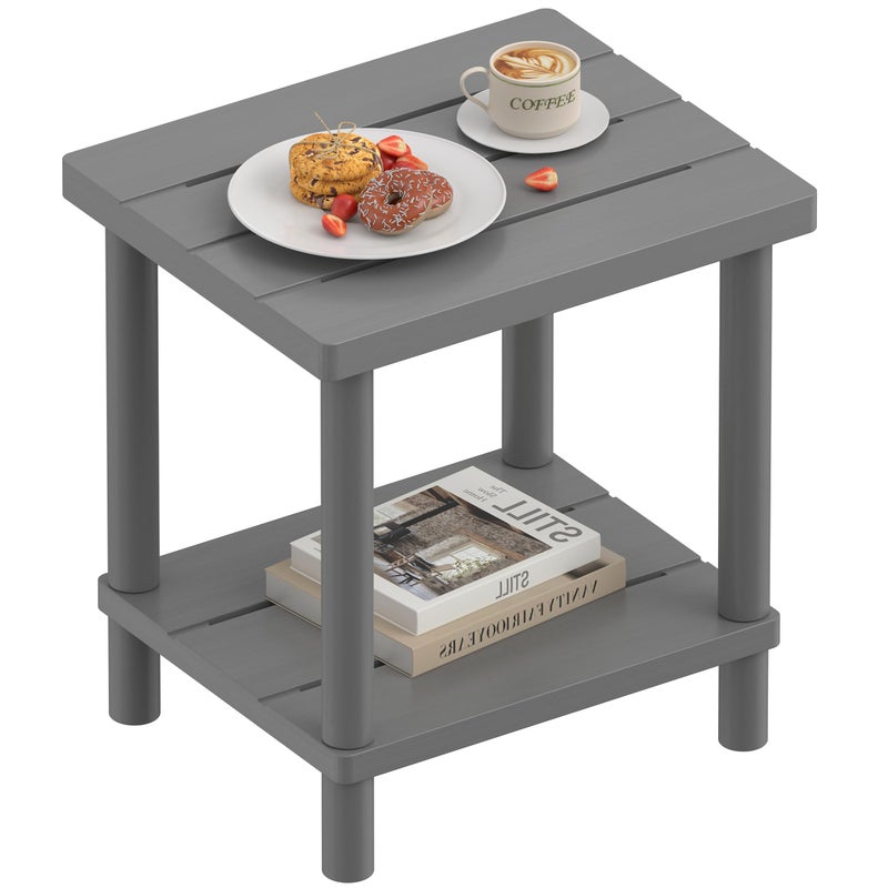 LEJANEOYE Outdoor Side Table, 2-Tier Small Outdoor Table for Patio, Adirondack Side Tables for Outside or Indoor, Bamboo End Table for Pool, Porch, Weather Resistant Easy Maintenance-Gray - Image 1