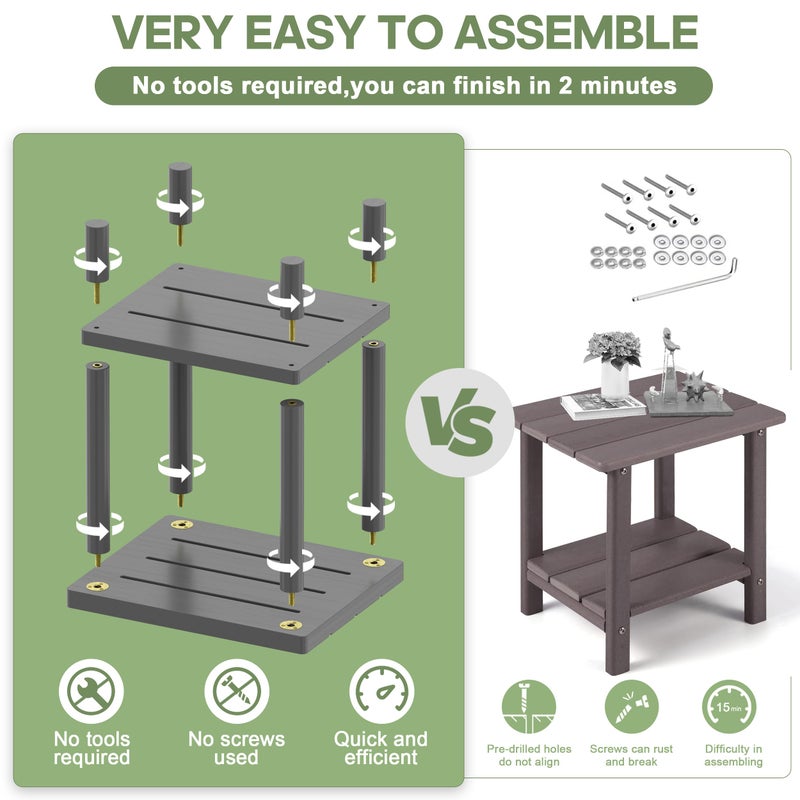 LEJANEOYE Outdoor Side Table, 2-Tier Small Outdoor Table for Patio, Adirondack Side Tables for Outside or Indoor, Bamboo End Table for Pool, Porch, Weather Resistant Easy Maintenance-Gray - Image 3