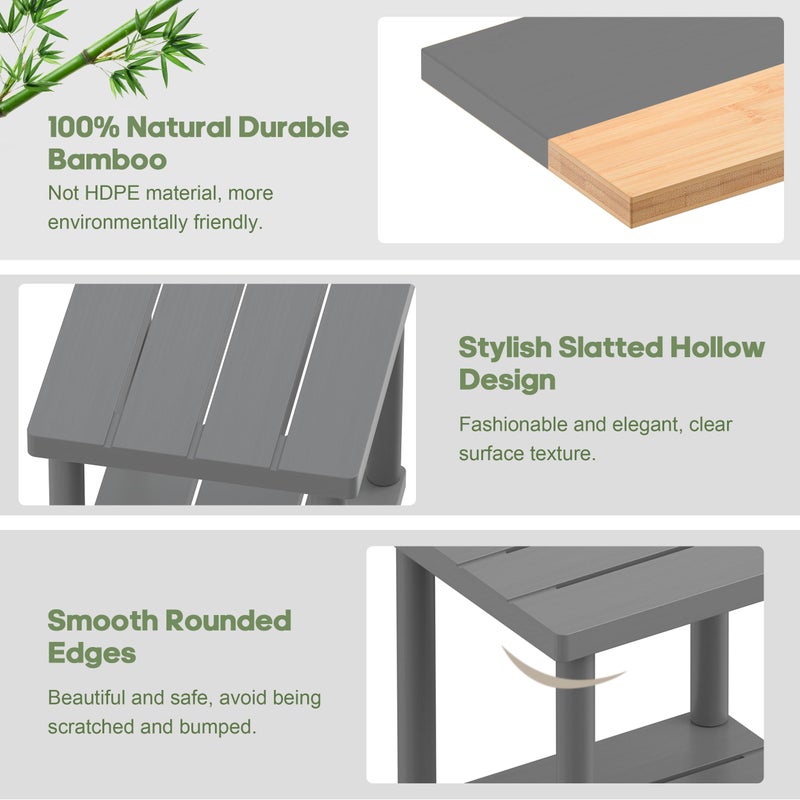LEJANEOYE Outdoor Side Table, 2-Tier Small Outdoor Table for Patio, Adirondack Side Tables for Outside or Indoor, Bamboo End Table for Pool, Porch, Weather Resistant Easy Maintenance-Gray - Image 4