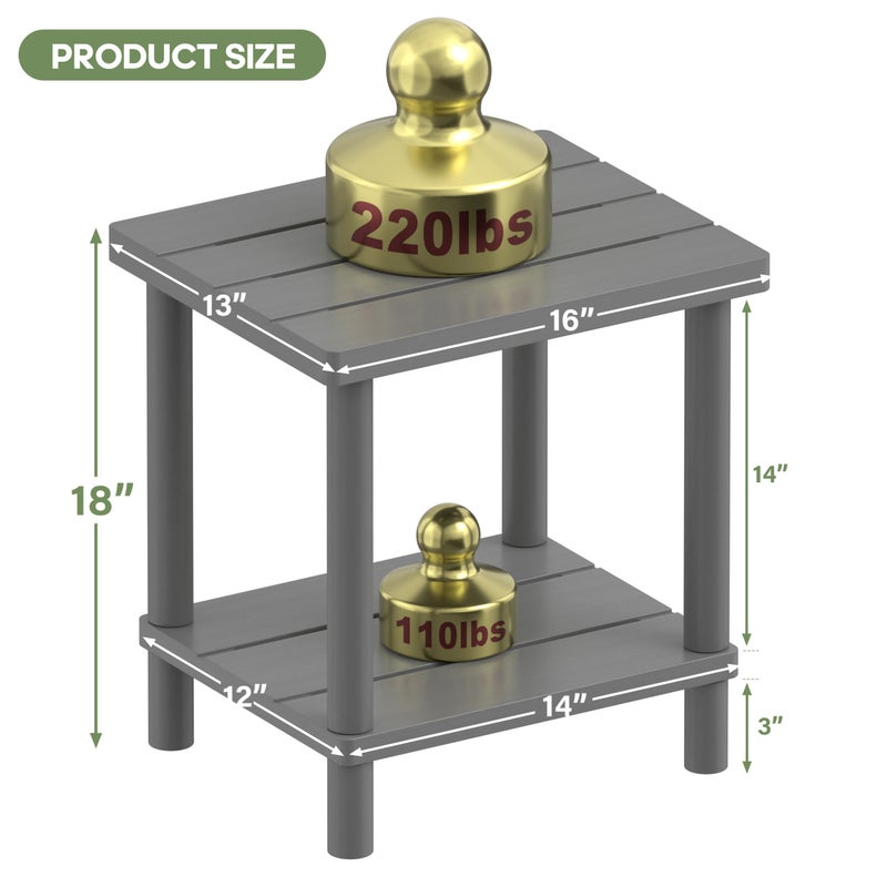 LEJANEOYE Outdoor Side Table, 2-Tier Small Outdoor Table for Patio, Adirondack Side Tables for Outside or Indoor, Bamboo End Table for Pool, Porch, Weather Resistant Easy Maintenance-Gray - Image 2