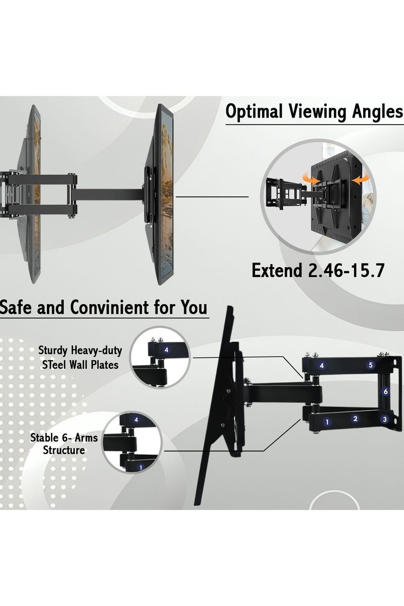 RDW MOUNT Full Motion TV Wall Mount Bracket for Most 32-70 inch TVs up to 99 lbs, with Dual Articulating Arms, Swivel, Tilt, Max VESA 400x400mm, TV Mount Fits 12”/16” Wood Studs  - Image 4