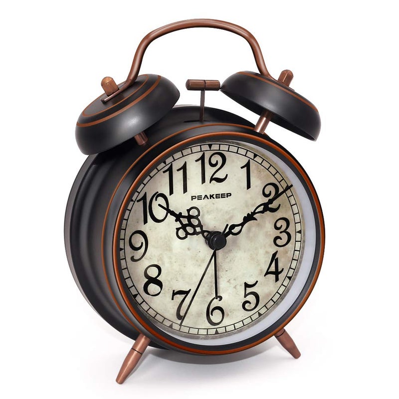 Peakeep Retro 4 inches Battery Operated Twin Bell Loud Alarm Clock Black with Arabic
