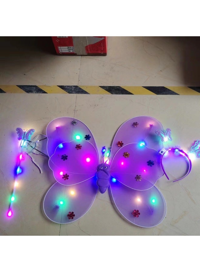 LED Light Butterfly Wings Stall Square Popular Products Double-layer Butterfly Wings Three-piece Suit Performance Clothes Sales-Color:Full Body Luminous Three-piece Set - Image 1