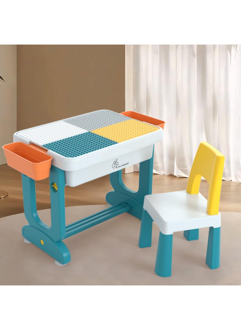 R for Rabbit R for Rabbit Little Genius Learner Kids Study Table Set with Chair 4 in 1 Multifunctional Desk Set for 37 Years Kids Upto 45kgs Weight Capacity Blue White  - Image 1