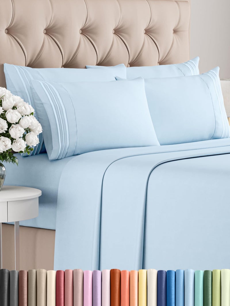 CGK Unlimited King 6 Piece Sheet Set  Comfy Breathable  Cooling  Hotel Luxury Bedding for Women Men Kids  Teens  1 Flat  1 Fitted Sheet  4 Pillowcases w Deep Pockets  Soft and Wrinkle Free  Baby Blue