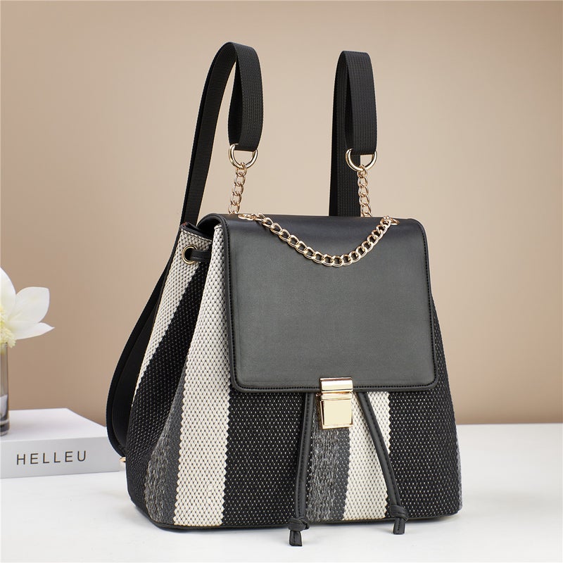 New Stitching Color Contrast Backpack Fashion Trend Canvas Multi-Layer All-Match Women'S Bag High-End Super Large Capacity - Image 2