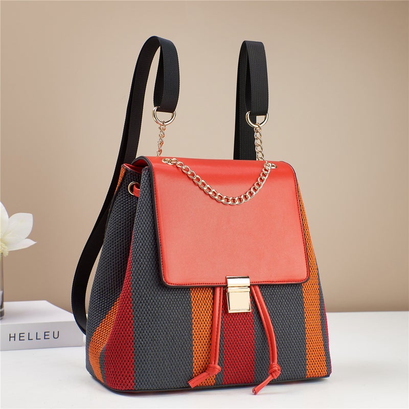 New Stitching Color Contrast Backpack Fashion Trend Canvas Multi-Layer All-Match Women'S Bag High-End Super Large Capacity - Image 1