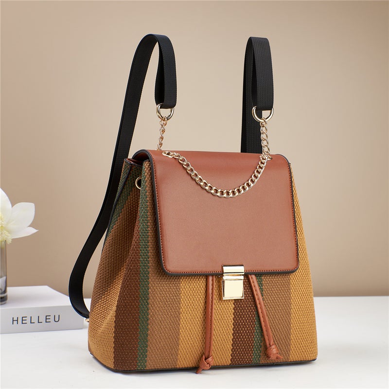 New Stitching Color Contrast Backpack Fashion Trend Canvas Multi-Layer All-Match Women'S Bag High-End Super Large Capacity - Image 5