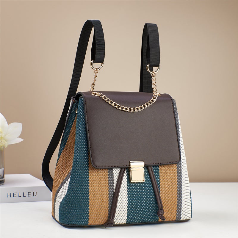 New Stitching Color Contrast Backpack Fashion Trend Canvas Multi-Layer All-Match Women'S Bag High-End Super Large Capacity - Image 3