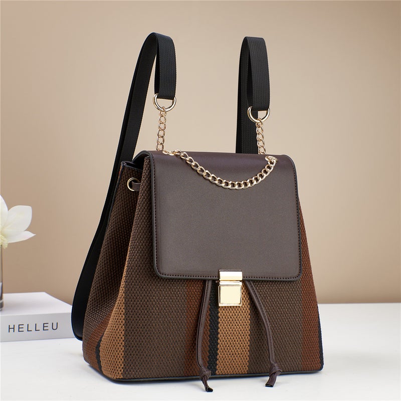 New Stitching Color Contrast Backpack Fashion Trend Canvas Multi-Layer All-Match Women'S Bag High-End Super Large Capacity - Image 4