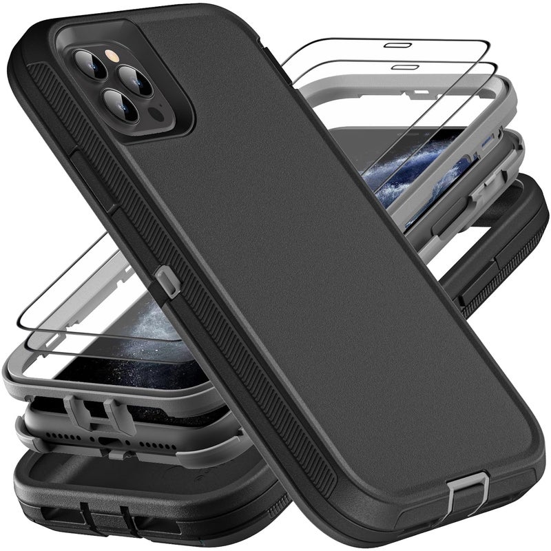 YKHJKLEC for iPhone 11 Pro Max Case Military Grade 3 in 1 Heavy Duty ShockproofDrop ProofDust Proof Case with 2Pcs Tempered Glass Screen Protector BlackGrey - Image 3