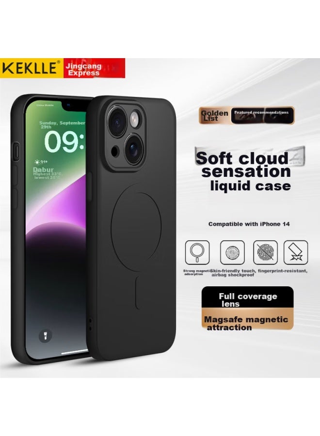 Keklle Iphone 14 Case, Apple 14 Protective Cover, Skin-friendly Liquid Silicone Magnetic Full Camera Protection Soft Case, Midnight Black - Image 1