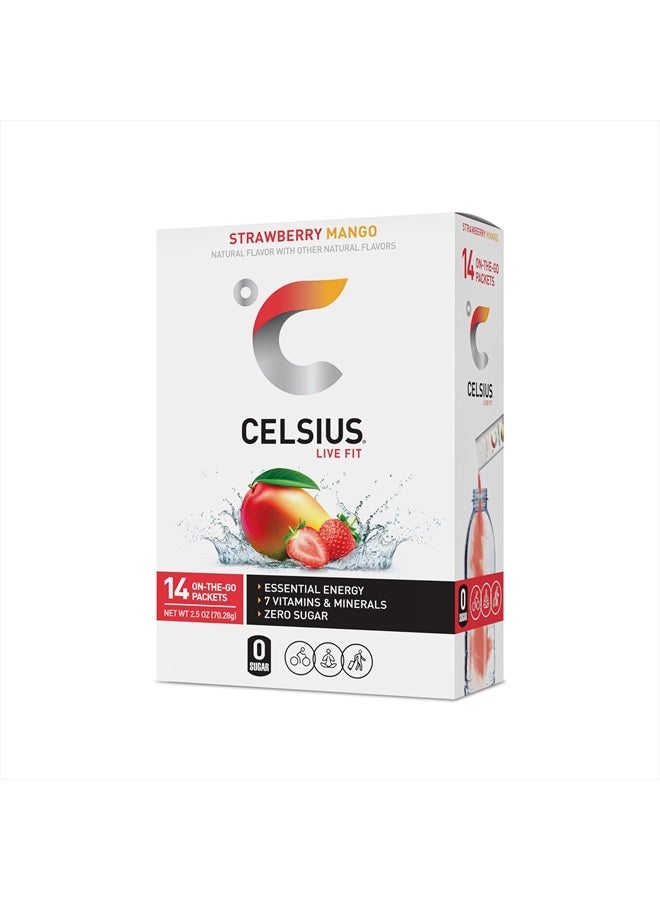 CELSIUS ® عصي مسحوق الفراولة والمانجو الجاهزة، طاقة أساسية 2.5 أونصة (14 عصا لكل عبوة) - Image 1