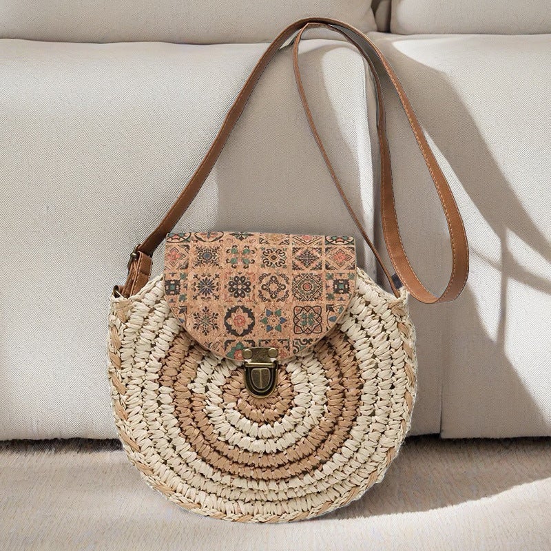 Crossbody Round Straw Bag, Ethnic Style Woven Bag, Versatile Shoulder Straw Bag, Handbag, Small Round Women'S Bag, Portable - Image 4