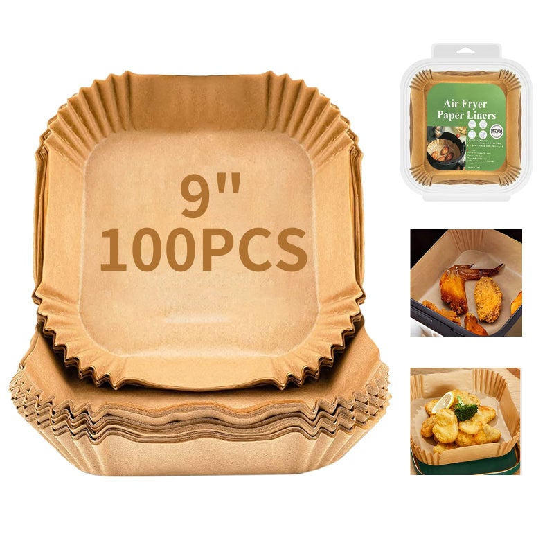 Air Fryer Disposable Paper Liner Square 9 Inch 100PCS Large Paper Liners for 610QT Air fryer Nonstick Parchment Paper for Frying Steamer Baking Microwave Etc