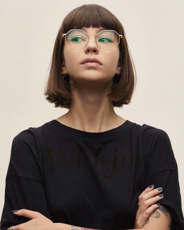 WHHJM Polygon Blue Light Blocking Glasses for Women Men Retro Octagon Square Non-prescription Metal Frame Eyeglasses (Gold) - Image 5