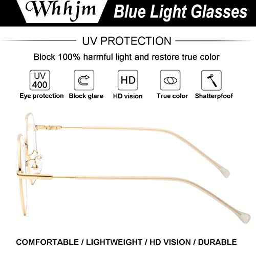 WHHJM Polygon Blue Light Blocking Glasses for Women Men Retro Octagon Square Non-prescription Metal Frame Eyeglasses (Gold) - Image 3