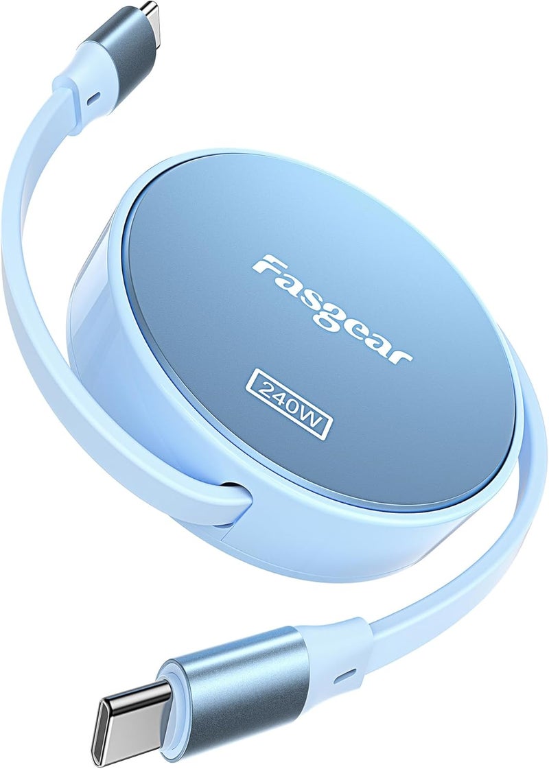 كابل Fasgear 240W USB C إلى USB C بطول 3.3 قدم قابل للسحب شحن سريع 5A سلك Type C لشاحن USB C بقدرة 100 واط [طول قابل للتمدد 4 مرات] متوافق مع آيفون 15 برو ماكس، لينوفو Y7000P، سيرفس برو 9 (أزرق) - Image 1