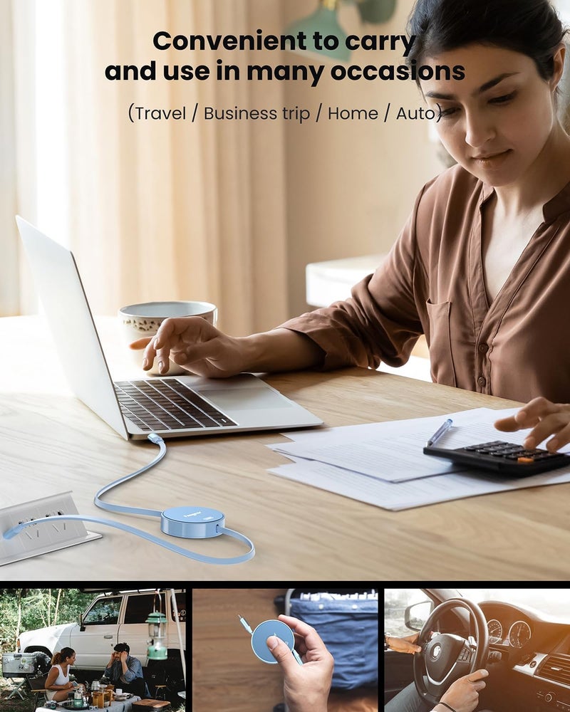 كابل Fasgear 240W USB C إلى USB C بطول 3.3 قدم قابل للسحب شحن سريع 5A سلك Type C لشاحن USB C بقدرة 100 واط [طول قابل للتمدد 4 مرات] متوافق مع آيفون 15 برو ماكس، لينوفو Y7000P، سيرفس برو 9 (أزرق) - Image 4
