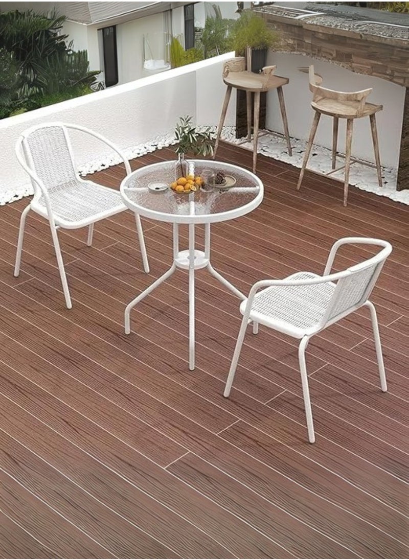 KUSTOMDECO Kustom Deco 3-Piece Outdoor Bistro Set, Glass Top Round Table with 2 Black Mesh Chairs, Patio Furniture for Balcony White  - Image 2