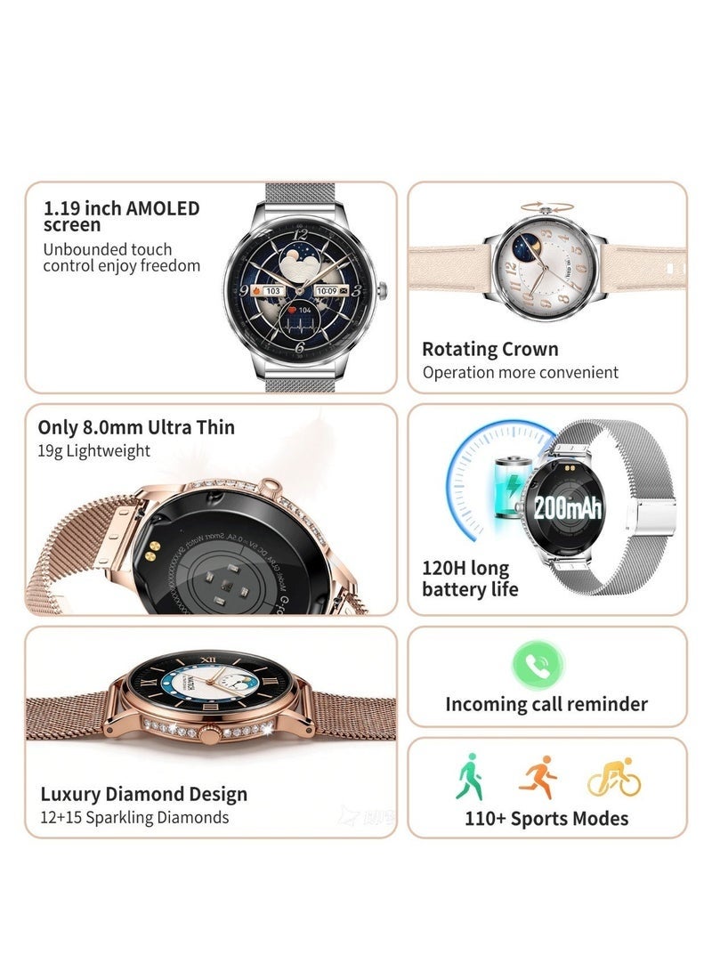 G-Tab GLR4 Women’s Smart Watch AMOLED Display, Bluetooth Calling, NFC Support, Health Monitoring, Fitness Tracker, Smart Notifications, Waterproof Design, Stylish Ladies Smartwatch for Girls – Silver - Image 4