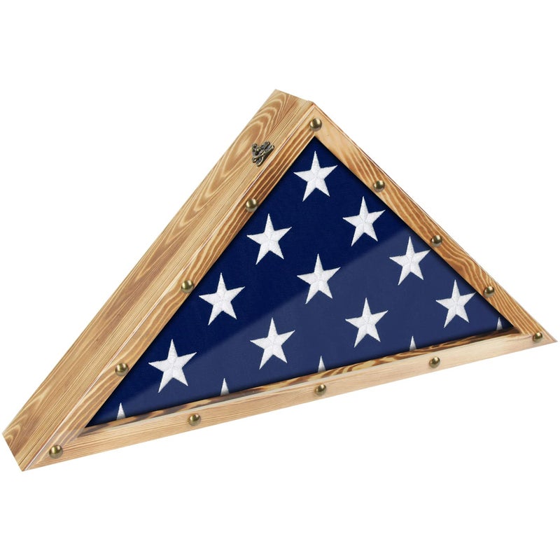 J JACKCUBE DESIGN Rustic Wood Military Flag Display Case for American Veterans Memorial Burial Funeral Flag Frame Triangle Shadow Box Fits 5 x 95 Folded Flag MK900A