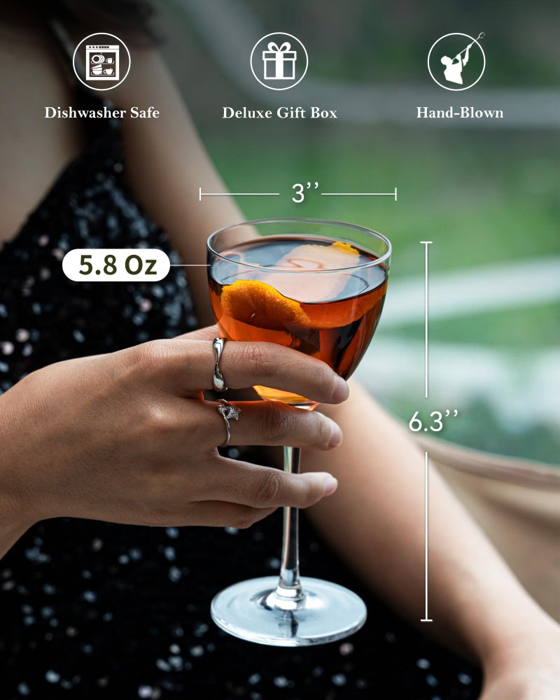 GIHOP Nick and Nora Cocktail Glasses, 5.8Oz Hand Blown Martini Glasses Set of 4, 100% Lead-Free Craystal Coupe Glassware, Small Cocktail Glasses for Manhattan, Cosmopolitan, Espresso with Gift Box - Image 4
