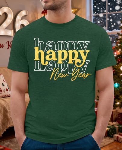 CAZYCHILD Happy New Year Shirt for Men Christmas Shirts Holiday Party Family Tshirt 2026 New Years Day Eve Gift Tops Green - Image 3