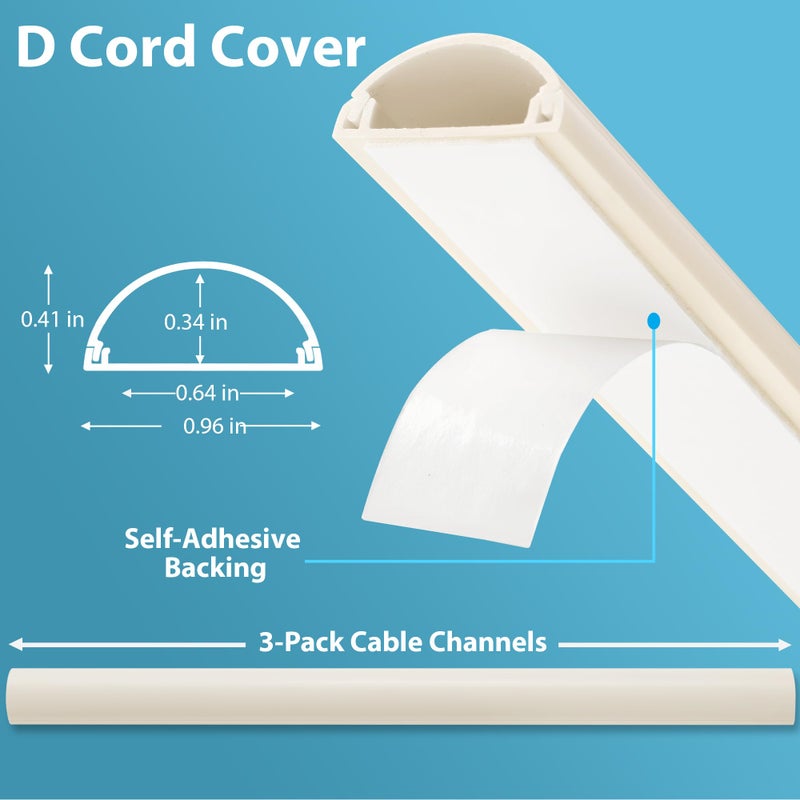ZhiYo Wall Cord Hider for 1-2 Cords, Self-Adhesive TV Cord Cover, Beige D-Shaped Wire Hider for Wall-Mounted TV, Half-Round Wire Management Covers, Cable Raceway, 1in W x 0.4in H - Image 2