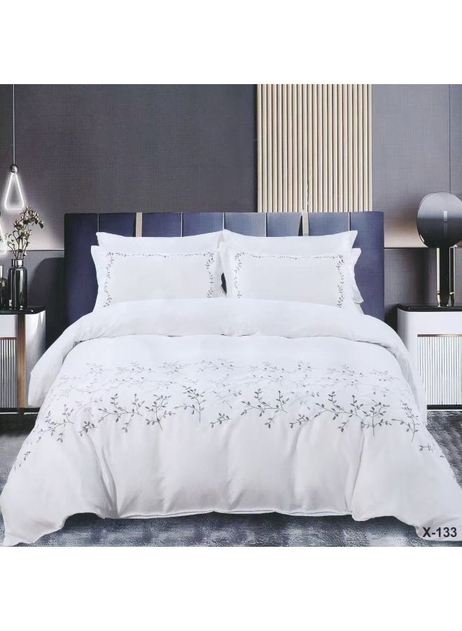 Comfy 6Pc Plush Cotton Luxurious Embroidery King Size White Lavish Comforter Set