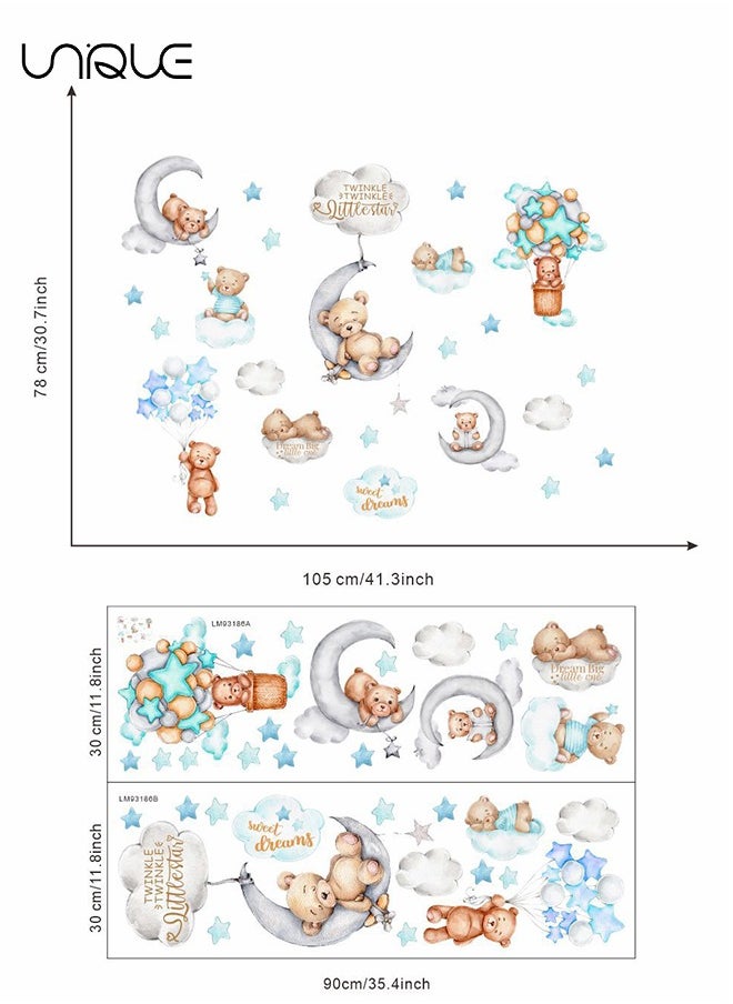 Unique Cartoon Bear Wall Sticker, Moon & Clouds Decals, DIY Removable Large Art Decoration, Peel and Stick, for Kids Baby Boys Girls Playroom Bedroom Decor  - Image 2
