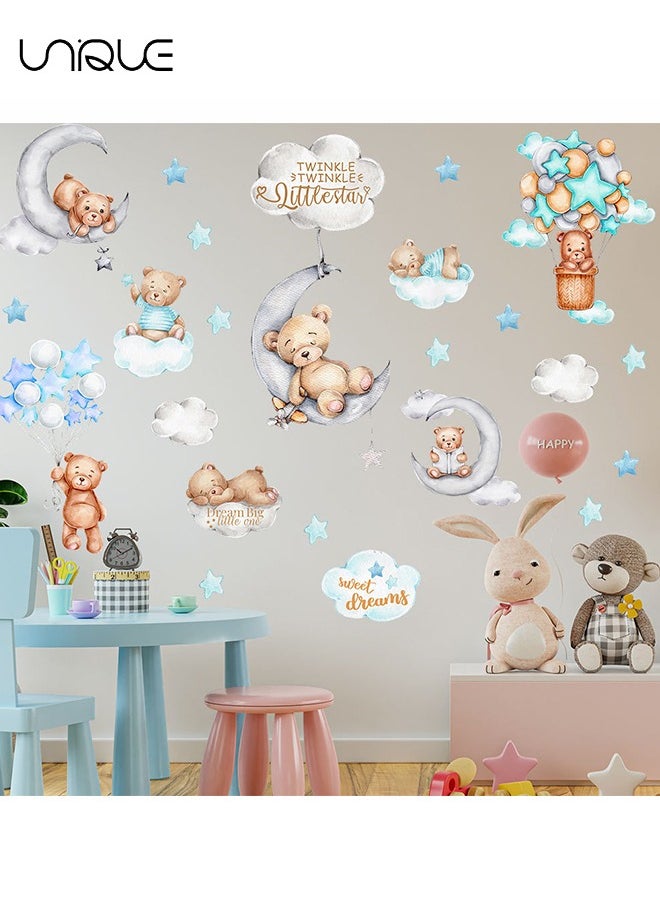 Unique Cartoon Bear Wall Sticker, Moon & Clouds Decals, DIY Removable Large Art Decoration, Peel and Stick, for Kids Baby Boys Girls Playroom Bedroom Decor  - Image 4