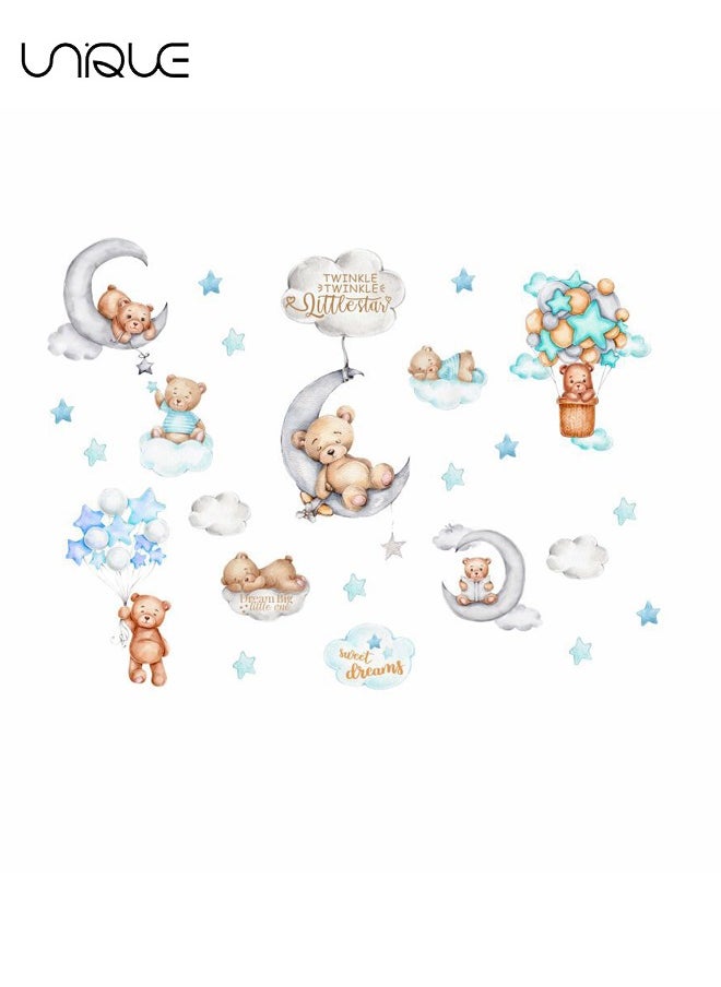 Unique Cartoon Bear Wall Sticker, Moon & Clouds Decals, DIY Removable Large Art Decoration, Peel and Stick, for Kids Baby Boys Girls Playroom Bedroom Decor  - Image 3