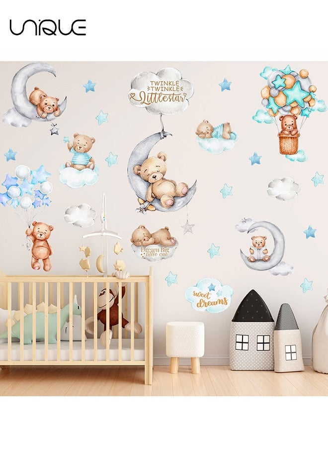 Unique Cartoon Bear Wall Sticker, Moon & Clouds Decals, DIY Removable Large Art Decoration, Peel and Stick, for Kids Baby Boys Girls Playroom Bedroom Decor  - Image 5