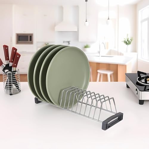 LIFE TIME Stainless Steel Countertop Thali Rack|Dish Rack|Tiered Shelf| Plate Stand|Dish Stand|Lid Holder Utensil Rack for Kitchen-11 Sections|with Anti-Rust Nano Coating (14 Sections Saucer Insert) - Image 4