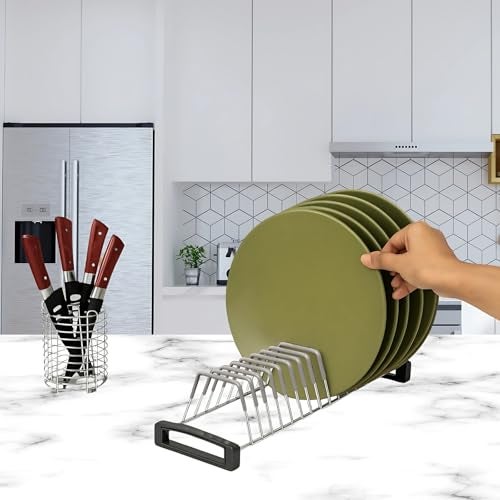 LIFE TIME Stainless Steel Countertop Thali Rack|Dish Rack|Tiered Shelf| Plate Stand|Dish Stand|Lid Holder Utensil Rack for Kitchen-11 Sections|with Anti-Rust Nano Coating (14 Sections Saucer Insert) - Image 2