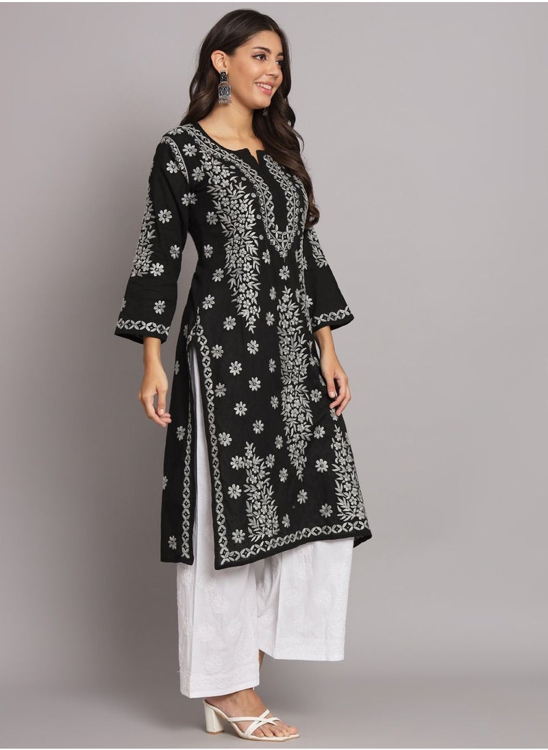 Alaya - Women  Floral Embroidered Chikankari Cotton kurta-AL3679 - Image 1