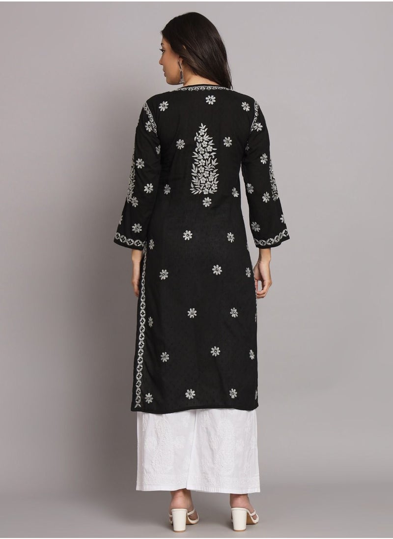 Alaya - Women  Floral Embroidered Chikankari Cotton kurta-AL3679 - Image 1
