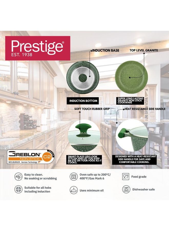 Prestige Prestige Essential 10 pcs Cookware Sets | Granite Stone Pots and Pans Set | Granite Non-Stick Cooking Set | Induction Cooking Sets - Green  - Image 3