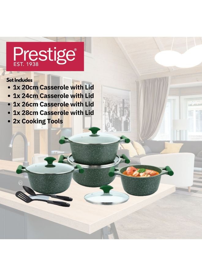 Prestige Prestige Essential 10 pcs Cookware Sets | Granite Stone Pots and Pans Set | Granite Non-Stick Cooking Set | Induction Cooking Sets - Green  - Image 5
