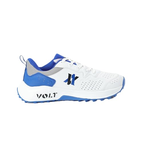 VOLT Cricket Shoes for Men & Boys Sports Shoes for Lightweight, Ergonomic Fit Sports Shoes Match Shoes for Practise (White Blue, UK Footwear Size System, Adult, Men, Numeric, Medium, 8) - Image 1