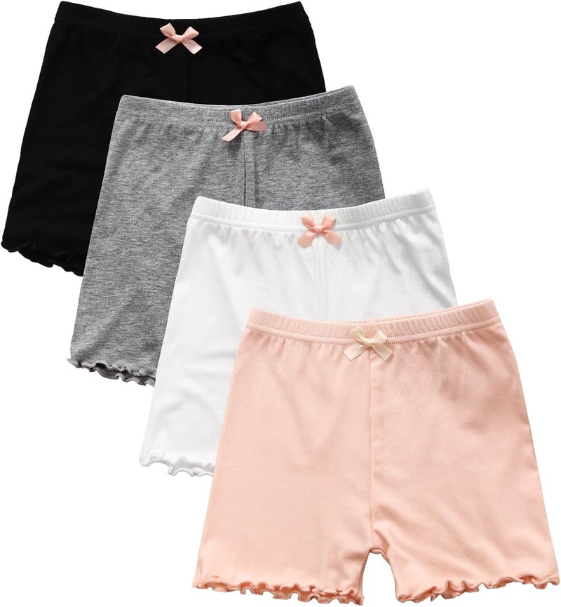 ZONEY 4 Pack Cotton Toddler Girls Shorts with Bowknot - Breathable Comfy Under Dress Shorts for Summer - Image 1