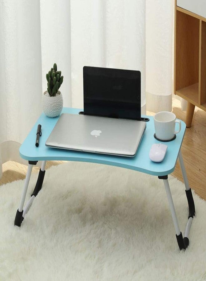 VebaCidi Lap Desk with Storage Drawer, Cup and Phone Holder, Laptop Bed Tray Table, 23.6" Foldable Laptop Desk, Laptop Stand for Working, Writing, Gaming and Drawing (23", Blue) - Image 4