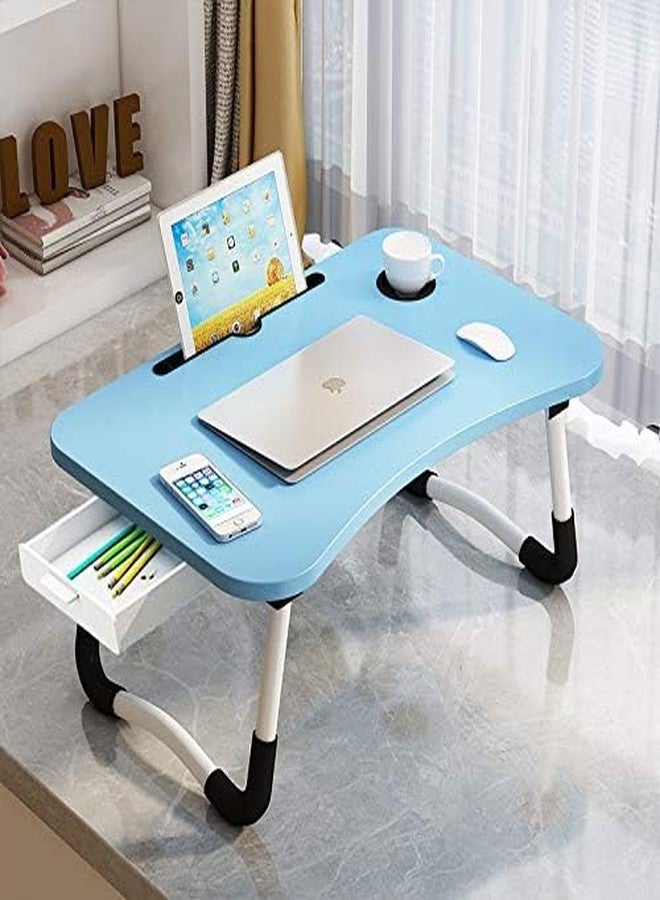 VebaCidi Lap Desk with Storage Drawer, Cup and Phone Holder, Laptop Bed Tray Table, 23.6" Foldable Laptop Desk, Laptop Stand for Working, Writing, Gaming and Drawing (23", Blue) - Image 3