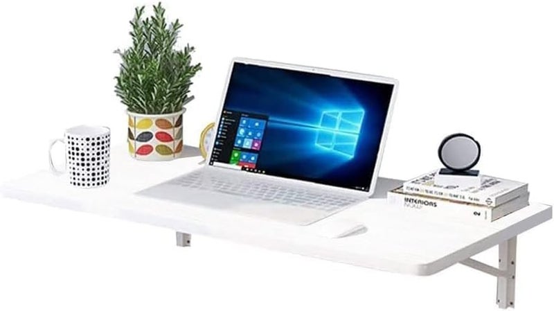 VITION Computer Desk Wall Mount Stand Folding Wall-Mounted Drop-Leaf Table,Metal Folding Shelf Bench Table Bracket (White, 50 X 80 cm) - Image 1